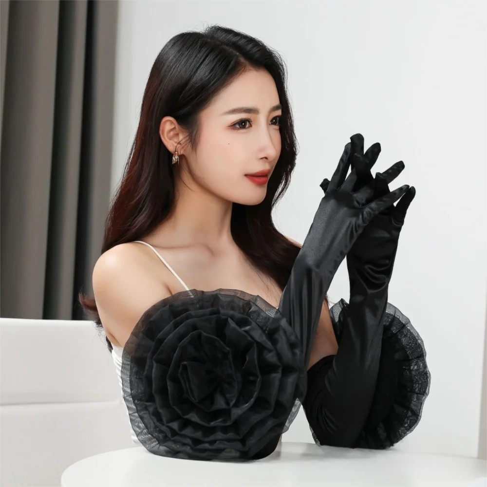 High Quality Black Long Gloves 3D Large Flower Breathable Etiquette Gloves Mittens Women
High Quality Black Long Gloves 3D Large Flower Breathable Etiquette Gloves Mittens Women