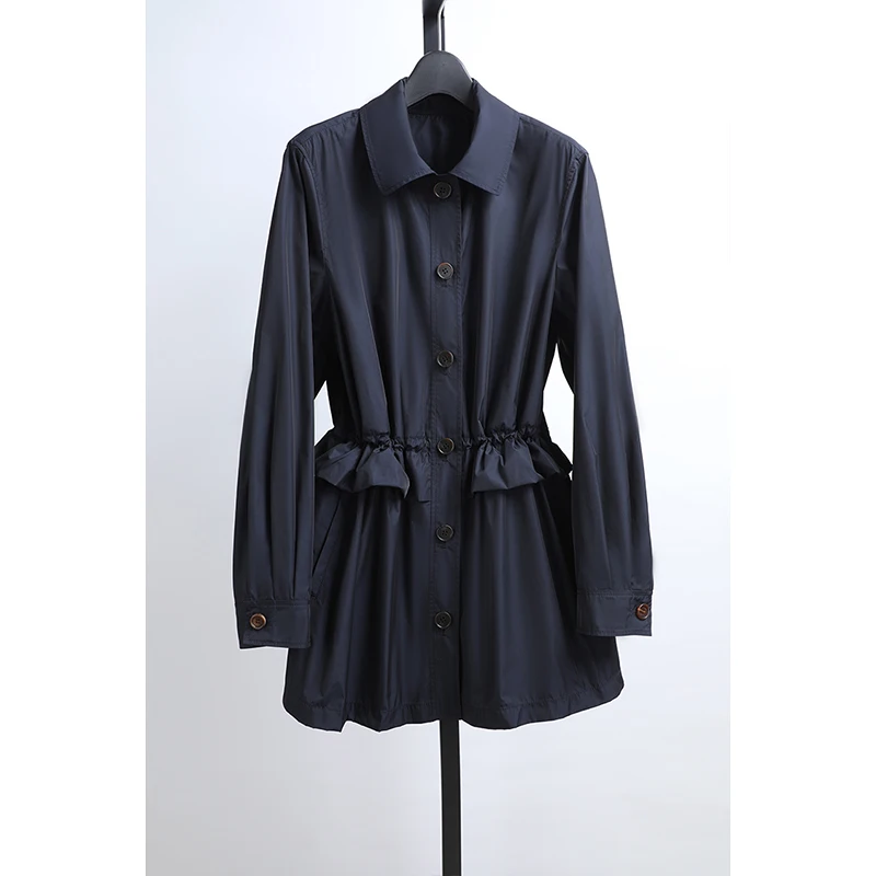 Awei Spring New Women's Long Sleeve Mid-Length Coat Flip Collar Elastic Waist Fashionable Korean Style Polyester Outerwear
Awei Spring New Women's Long Sleeve Mid-Length Coat Flip Collar Elastic Waist Fashionable Korean Style Polyester Outerwear