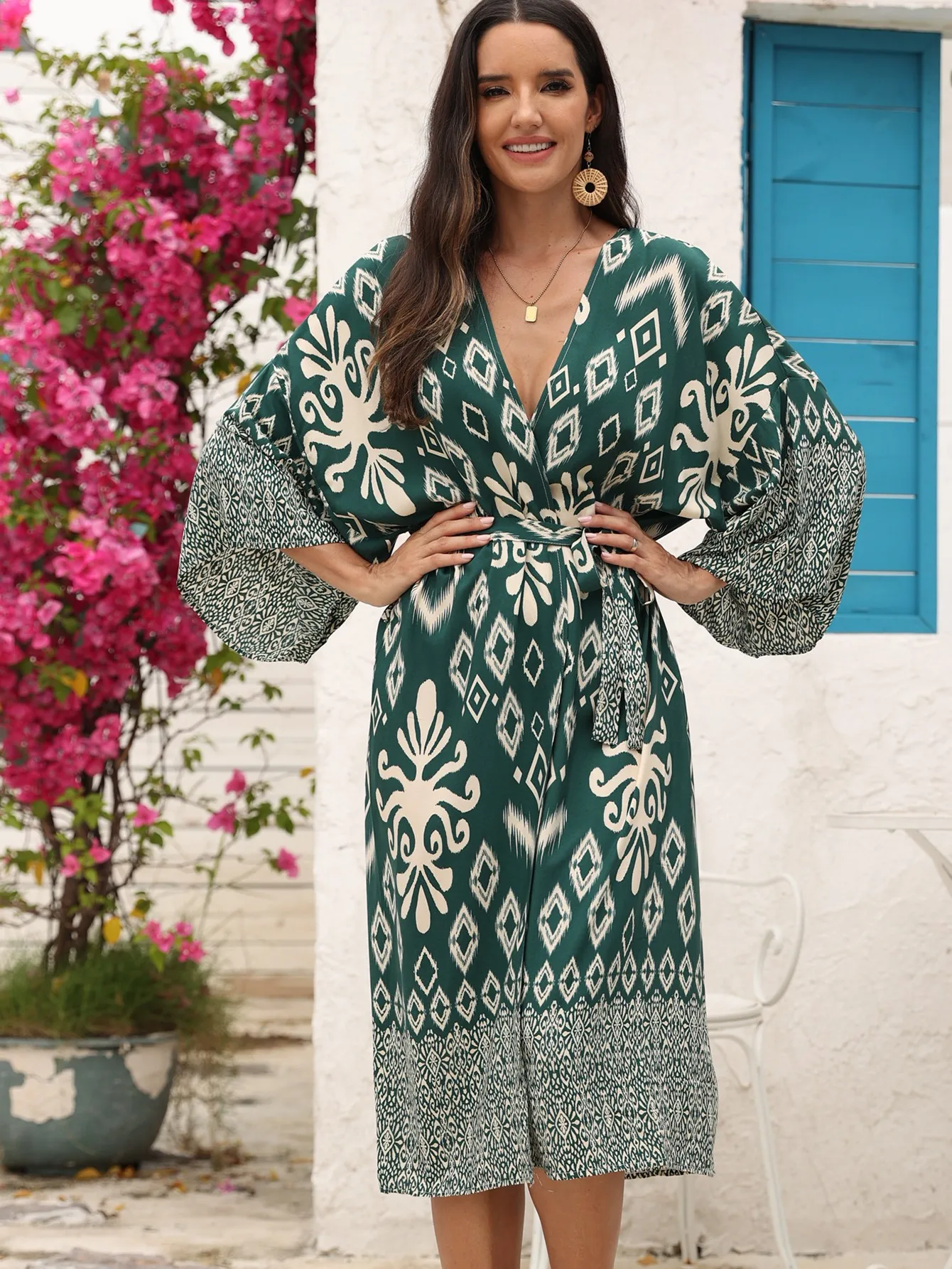 Vintage Tribal Geometric Print Kimono Cover Up for Women, Open Front Loose Long Cardigan, Bohemian Half Sleeve Flowy Maxi Robe,
Vintage Tribal Geometric Print Kimono Cover Up for Women, Open Front Loose Long Cardigan, Bohemian Half Sleeve Flowy Maxi Robe,