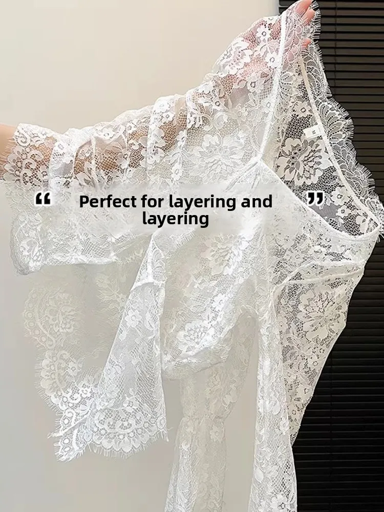 Elegant White Lace Hollow V-neck Base Shirt Women's Spring Summer New Style Inner Wear Layering Flounce Sleeve Top
Elegant White Lace Hollow V-neck Base Shirt Women's Spring Summer New Style Inner Wear Layering Flounce Sleeve Top