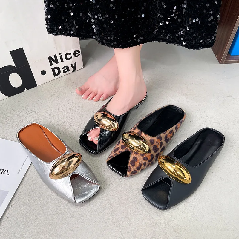 MS Summer Women's New Metal Buckle One Word Slippers Women's Flat Flat Sexy Fish Mouth Open Toe Slippers 35-43
MS Summer Women's New Metal Buckle One Word Slippers Women's Flat Flat Sexy Fish Mouth Open Toe Slippers 35-43