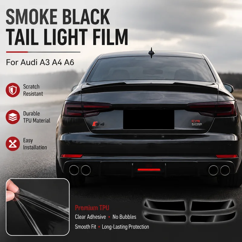 Black TPU Tail Light Film for Audi A3 A4 A6 - Smoke Black, Scratch-Resistant, Clear Adhesive, Easy Installation
Black TPU Tail Light Film for Audi A3 A4 A6 - Smoke Black, Scratch-Resistant, Clear Adhesive, Easy Installation