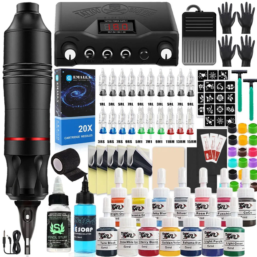 Профессиональный набор для татуировки, роторная тату-машинка, набор перманентного макияжа, тату-машина, источник питания для татуировки, картриджи, иглы, наборы чернил
Профессиональный набор для татуировки, роторная тату-машинка, набор перманентного макияжа, тату-машина, источник питания для татуировки, картриджи, иглы, наборы чернил