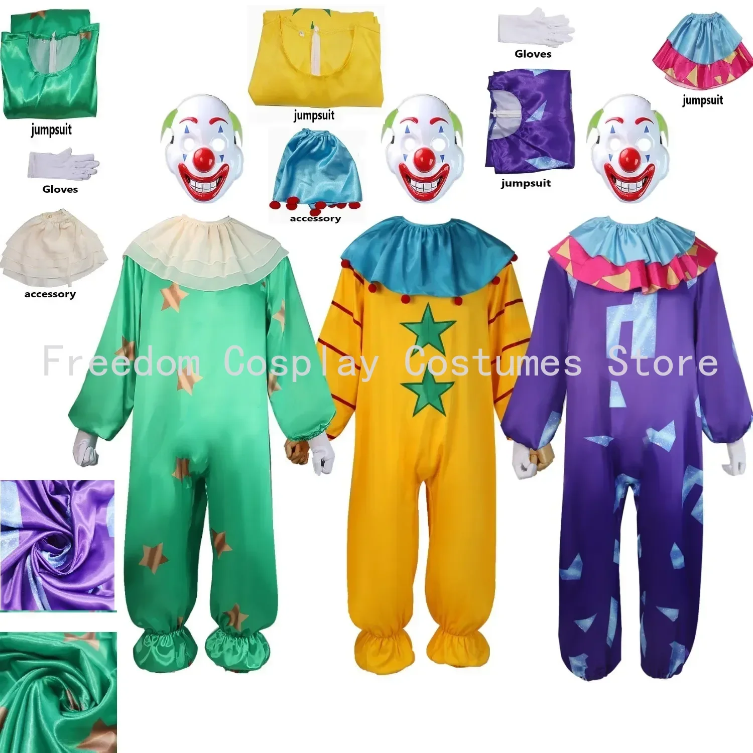 Funny Clown Cosplay Costume Circus Horror Clown Clothes Halloween Jumpsuits Mask Gloves Outfit For Women Men Stage performanc
Funny Clown Cosplay Costume Circus Horror Clown Clothes Halloween Jumpsuits Mask Gloves Outfit For Women Men Stage performanc