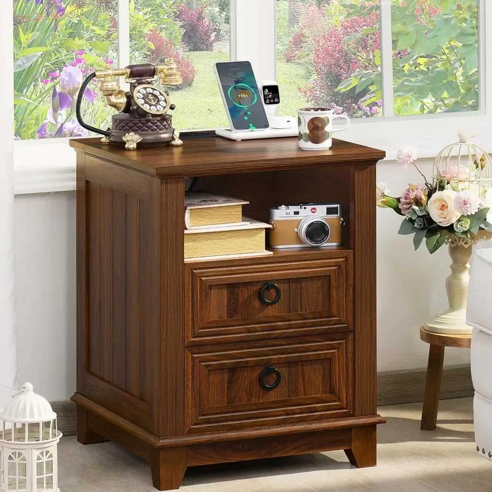18" Farmhouse Night Stand with Charging Station, 2 Drawers End Table Dresser for Bedroom, Brown Wooden Nightstand
18" Farmhouse Night Stand with Charging Station, 2 Drawers End Table Dresser for Bedroom, Brown Wooden Nightstand