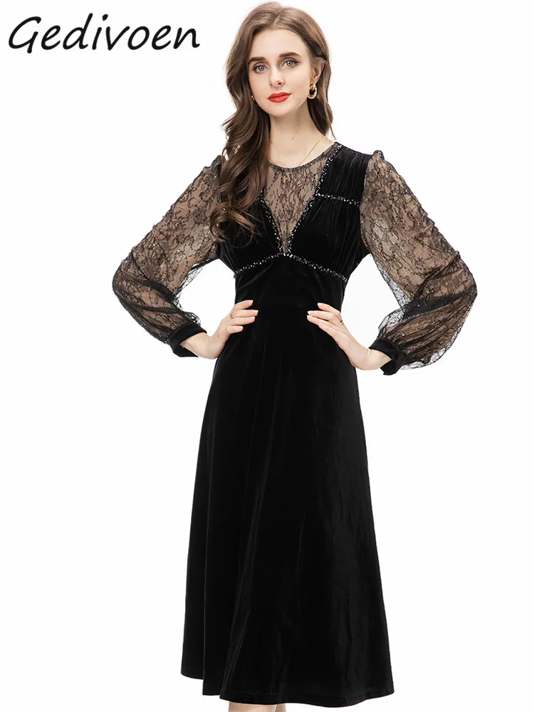 Gedivoen Autumn Fashion Runway Black Vintage Party Dress Women O Neck Long Sleeve Lace Diamond High Waist Slim A-LINE Long Dress
Gedivoen Autumn Fashion Runway Black Vintage Party Dress Women O Neck Long Sleeve Lace Diamond High Waist Slim A-LINE Long Dress