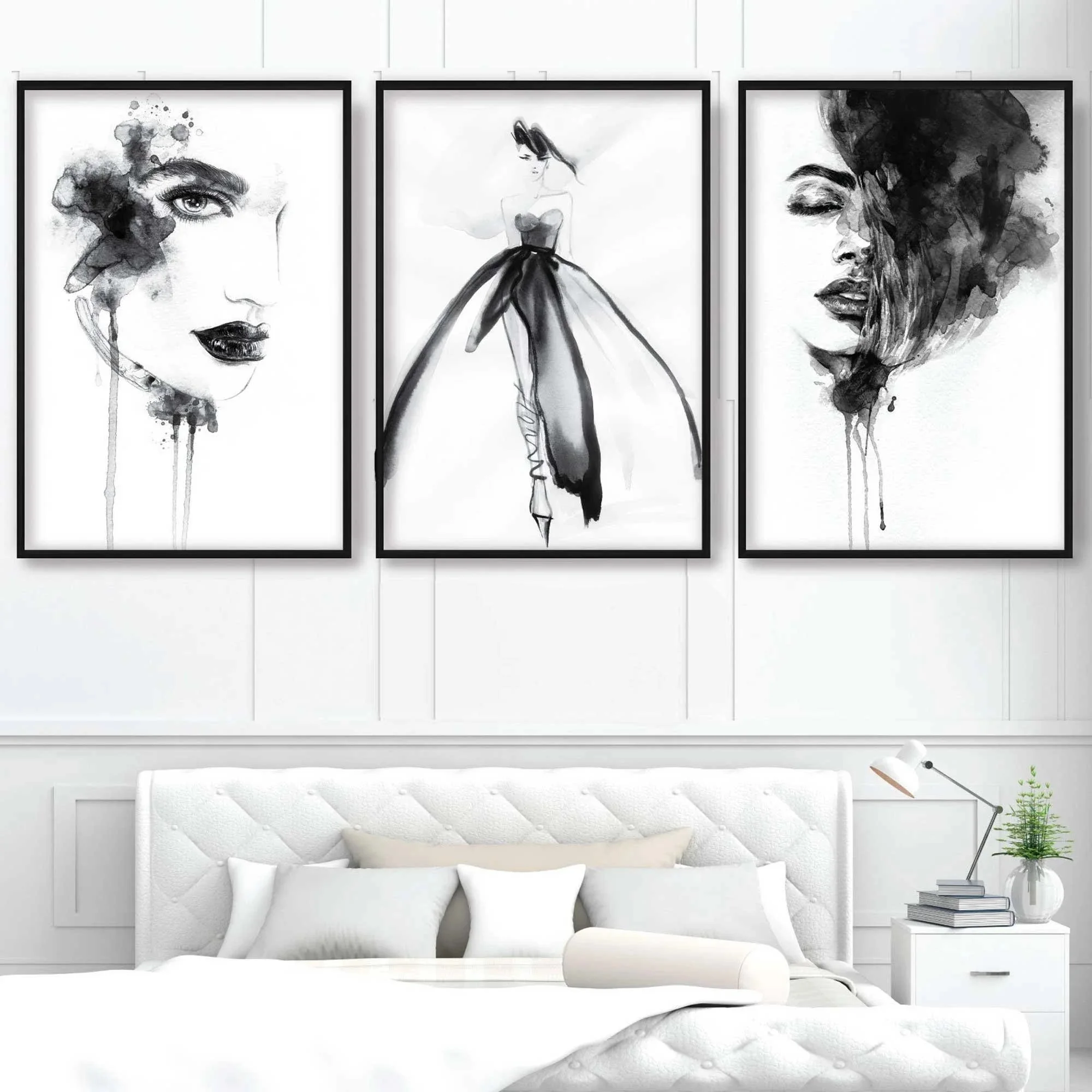 Fashion 3 piece set black and white canvas painting illustration woman face catwalk canvas print art gallery wall art home decor
Fashion 3 piece set black and white canvas painting illustration woman face catwalk canvas print art gallery wall art home decor