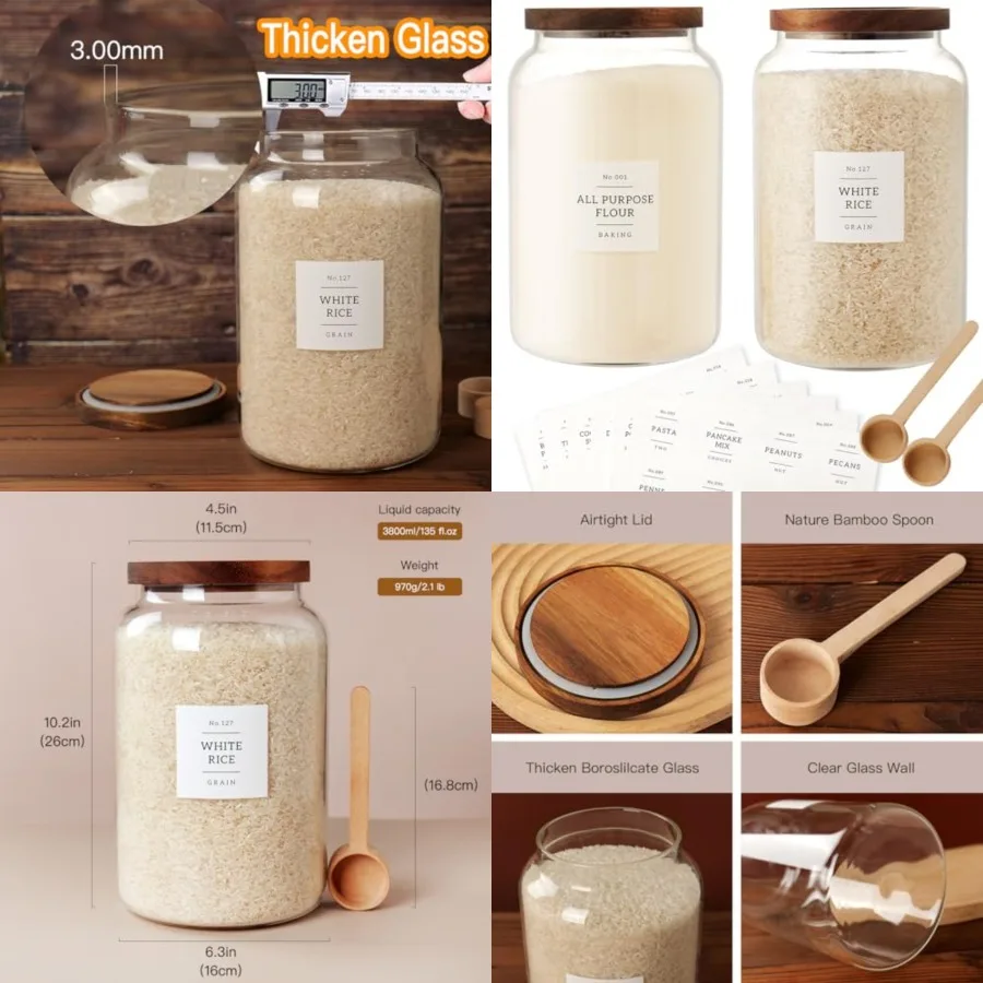 2 PCS Large Glass Jar with Airtight Lid, Glass Food Storage Jars for Tea, Spice, Cereal, Egg, Flour, Coffee and More 1 gallon/4
2 PCS Large Glass Jar with Airtight Lid, Glass Food Storage Jars for Tea, Spice, Cereal, Egg, Flour, Coffee and More 1 gallon/4