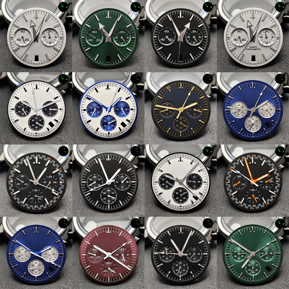 Silver/black 32.5mm dial green luminous dial with 6-pin hands fit for VK63/vk64 movement watch case accessories
Silver/black 32.5mm dial green luminous dial with 6-pin hands fit for VK63/vk64 movement watch case accessories