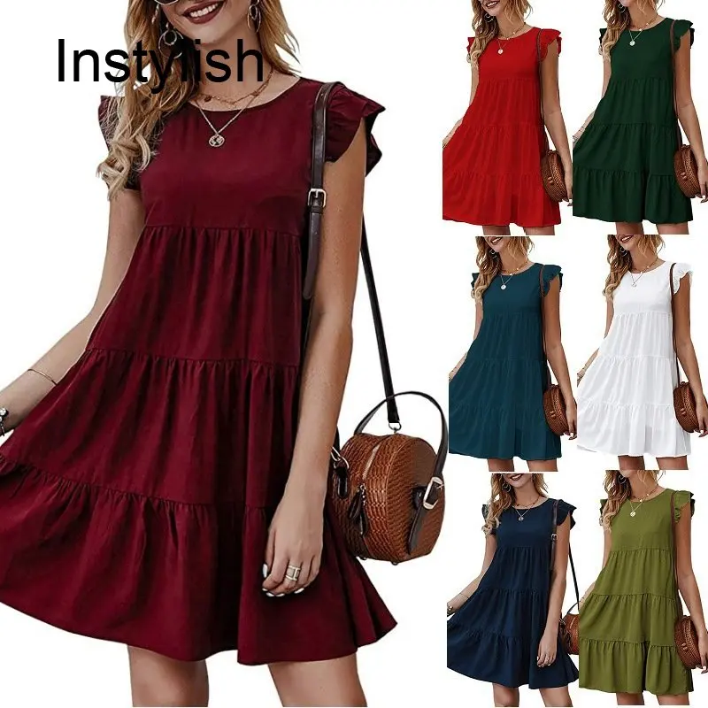 Women Casual O Neck Ruffles Sleeve Mini Dress Vintage Harajuku Solid Loose Sundress Summer Chic and Elegant Short Dress 2023
Women Casual O Neck Ruffles Sleeve Mini Dress Vintage Harajuku Solid Loose Sundress Summer Chic and Elegant Short Dress 2023