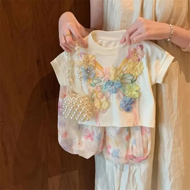 Baby Girl Set Summer New Children's Baby Butterfly Flower Short sleeved Top+Lantern Pants Two piece Set
Baby Girl Set Summer New Children's Baby Butterfly Flower Short sleeved Top+Lantern Pants Two piece Set