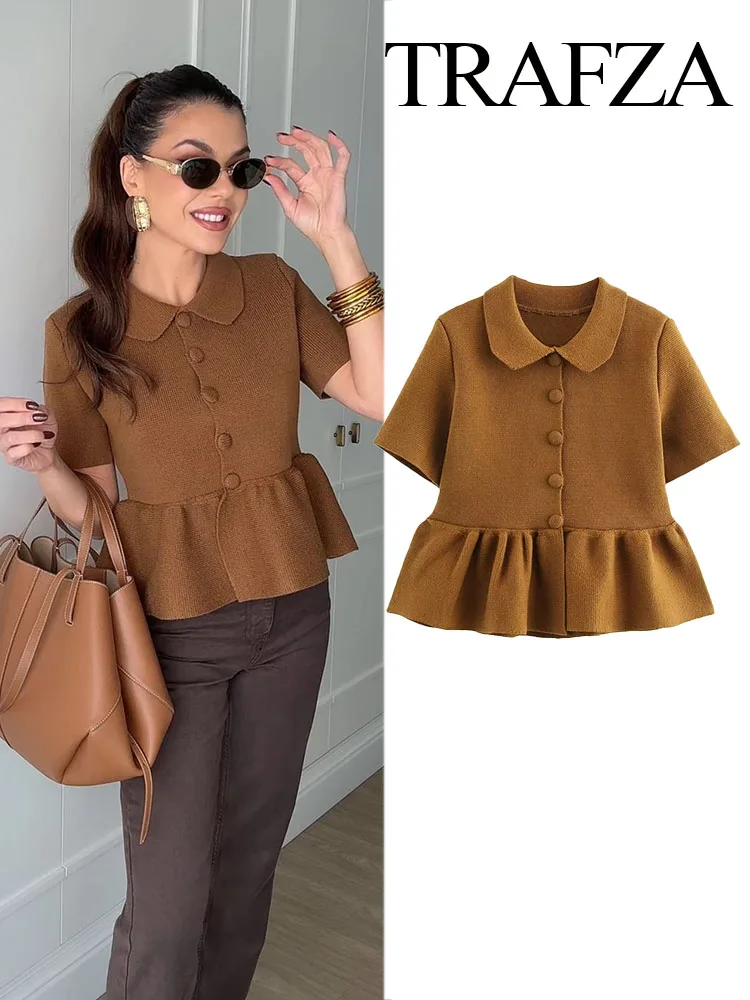 TRAFZA Women Summer Fashion Solid Turn-down Collar Button Cardigans Knitting Top Female Chic Short Sleeve Short Skirt Hem Coat
TRAFZA Women Summer Fashion Solid Turn-down Collar Button Cardigans Knitting Top Female Chic Short Sleeve Short Skirt Hem Coat