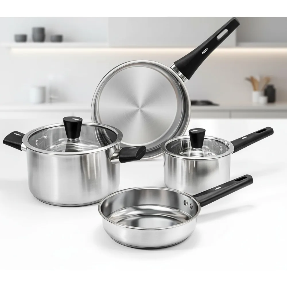 6-Piece Stainless Steel Cookware Set - Induction Compatible, Dishwasher Safe with Stay-Cool Handles for Home Chefs
6-Piece Stainless Steel Cookware Set - Induction Compatible, Dishwasher Safe with Stay-Cool Handles for Home Chefs