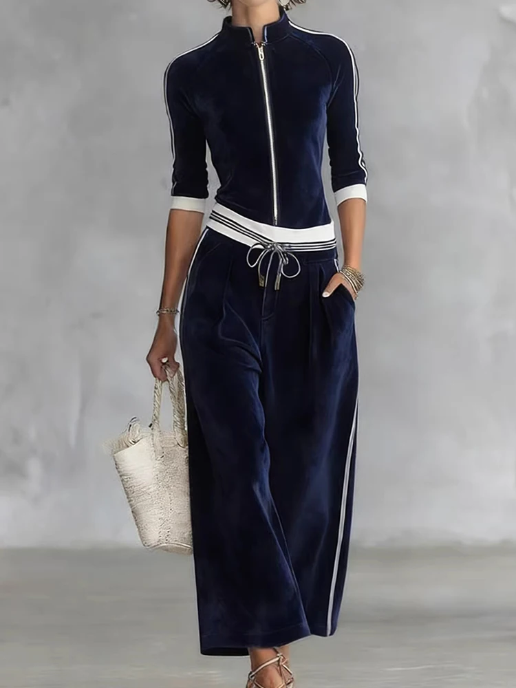 Женский кардиган на молнии с воротником-стойкой, топ и широкие брюки на шнурке, комплект из двух предметов, осенняя мода, лоскутная уличная одежда, наряд
Женский кардиган на молнии с воротником-стойкой, топ и широкие брюки на шнурке, комплект из двух предметов, осенняя мода, лоскутная уличная одежда, наряд