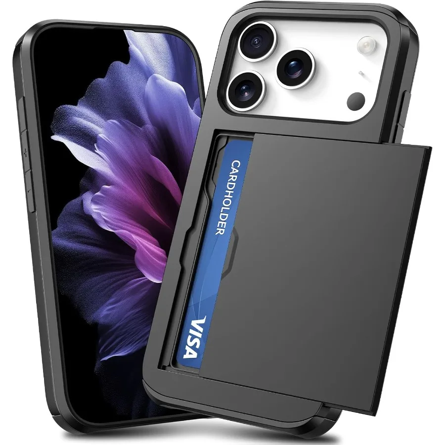 Slim Wallet Case with Dual Layer Shock Absorption TPU Bumper and Anti-Scratch Protective Hard Shell for iPhone 17 Pro in Black
Slim Wallet Case with Dual Layer Shock Absorption TPU Bumper and Anti-Scratch Protective Hard Shell for iPhone 17 Pro in Black