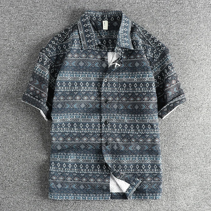 2024 Summer New American Retro Short Sleeve Lapel Thin Totem Printed Shirt Men's Ethnic Style Seaside Beach Loose Casual Blouses
2024 Summer New American Retro Short Sleeve Lapel Thin Totem Printed Shirt Men's Ethnic Style Seaside Beach Loose Casual Blouses