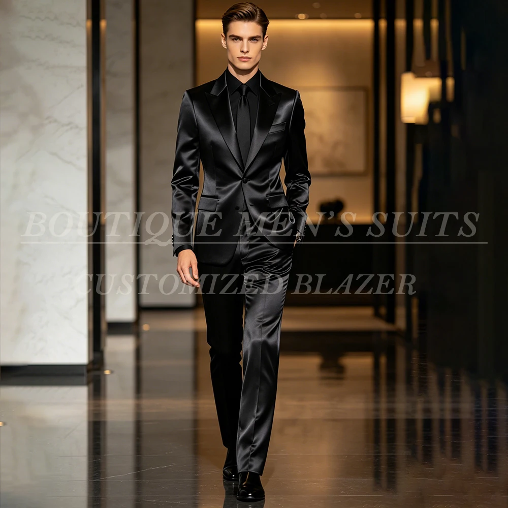 Luxury Black Satin Men's Suits Fashion Slim Fit 2 Piece Jacket Pants Sets High Quality Business Party Male Clothing Blazer
Luxury Black Satin Men's Suits Fashion Slim Fit 2 Piece Jacket Pants Sets High Quality Business Party Male Clothing Blazer