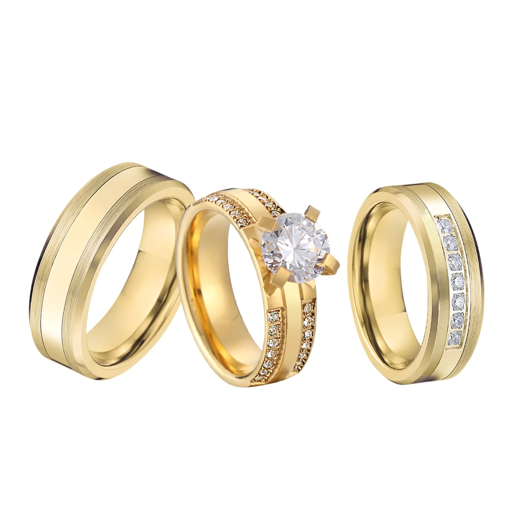 Cz Diamond Mossanite 3pcs Wedding Engagement Rings Sets For Couples 24k Gold Plated Jewelry parure bijoux
Cz Diamond Mossanite 3pcs Wedding Engagement Rings Sets For Couples 24k Gold Plated Jewelry parure bijoux