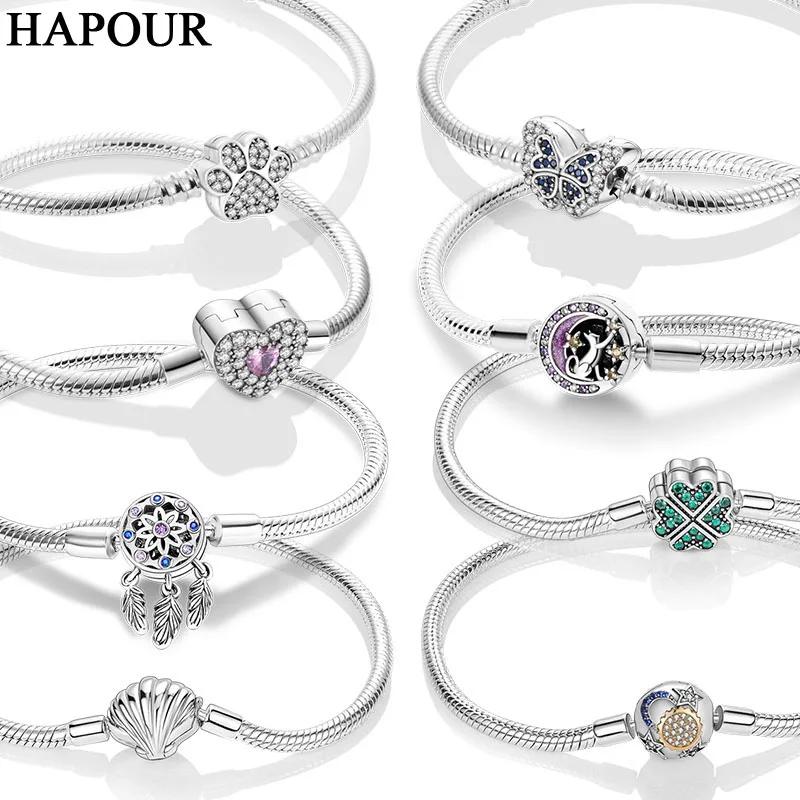 Женский серебряный браслет-цепочка с застежкой в виде сердца и клевера
Женский серебряный браслет-цепочка с застежкой в виде сердца и клевера