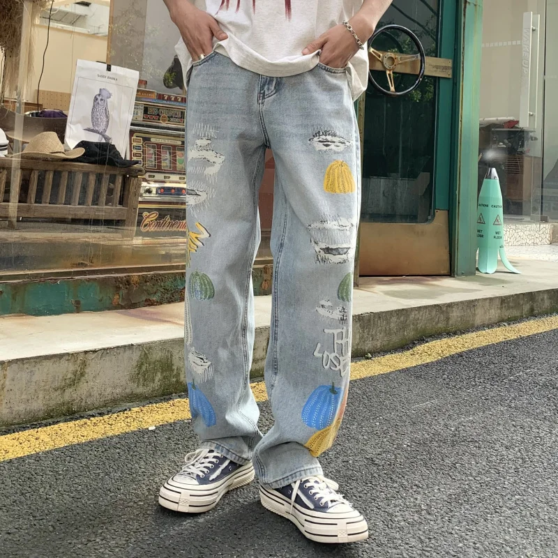 High street tide straight male jeans loose personality printing retro fashion casual washed pants male mens designer clothes
High street tide straight male jeans loose personality printing retro fashion casual washed pants male mens designer clothes