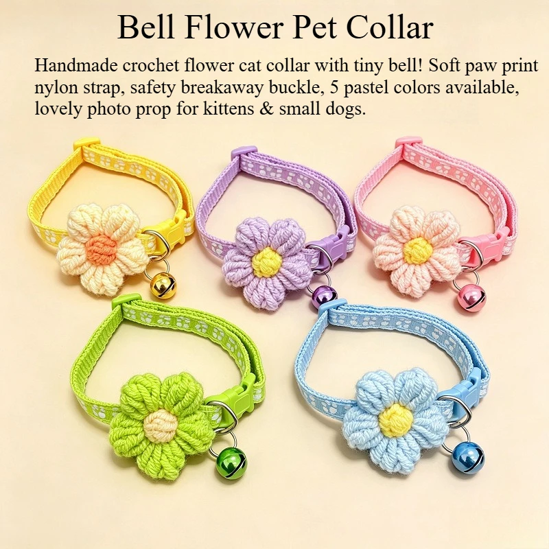 Cute Crochet Flower Pet Collar with Bell Adjustable Paw Print Nylon Kitten Breakaway Safety Buckle Walking Photo Accessories
Cute Crochet Flower Pet Collar with Bell Adjustable Paw Print Nylon Kitten Breakaway Safety Buckle Walking Photo Accessories