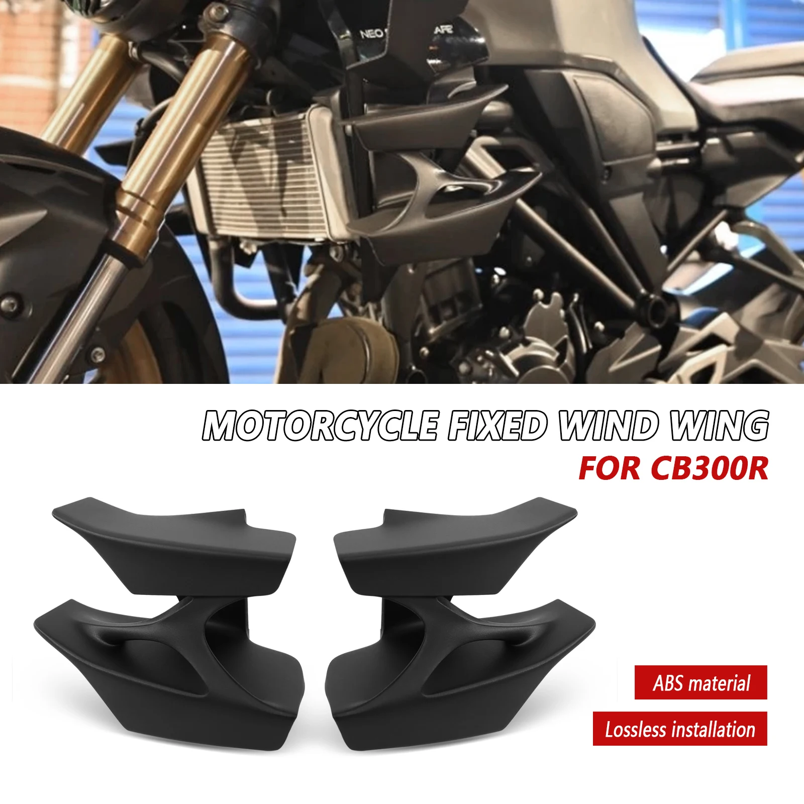 Motorcycle Frontal Spoilers Downforce Winglet Aerodynamic Wing Front Deflector Spoiler Side Fairing For Honda CB300R 2019-2025
Motorcycle Frontal Spoilers Downforce Winglet Aerodynamic Wing Front Deflector Spoiler Side Fairing For Honda CB300R 2019-2025