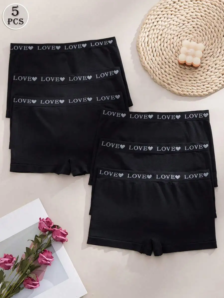 5pcs Black Seamless Women’s Briefs With Love Heart Waistband, Comfortable Invisible Underwear
5pcs Black Seamless Women’s Briefs With Love Heart Waistband, Comfortable Invisible Underwear