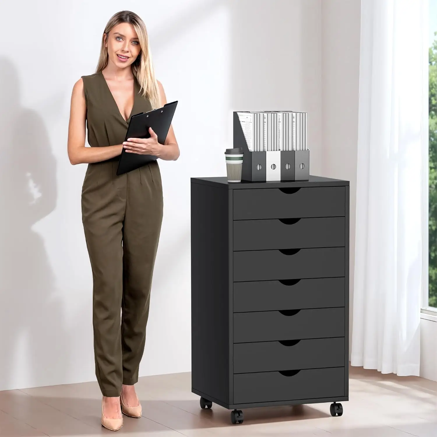 7-Drawer Rolling File Cabinet, Mobile Storage Chest with Locking Wheels, Black
7-Drawer Rolling File Cabinet, Mobile Storage Chest with Locking Wheels, Black
