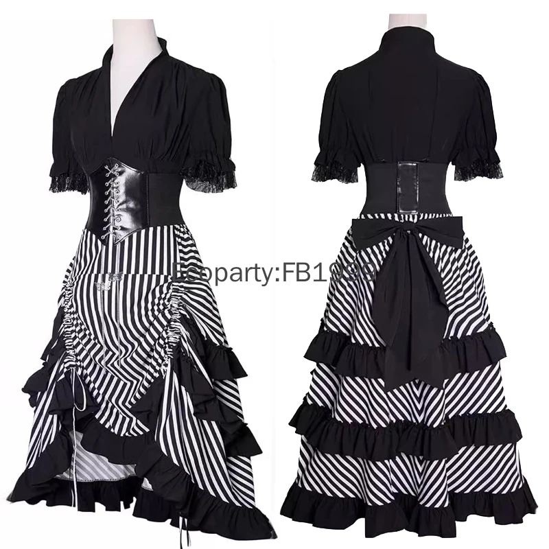 3pcs Set Victorian Steampunk Stripe Bustle Dress for Women Medieval Vintage Pirate Cosplay Costume Halloween Party Outfits
3pcs Set Victorian Steampunk Stripe Bustle Dress for Women Medieval Vintage Pirate Cosplay Costume Halloween Party Outfits