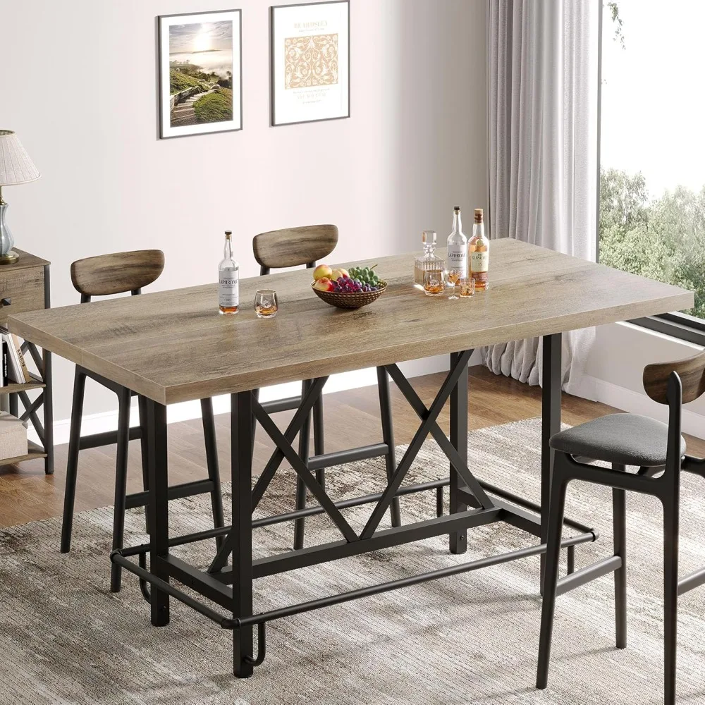 Bar Table, Industrial Counter Height Pub Table with Metal Footrest, 63-Inch Rectangle Wood Kitchen Dining Table with Metal Frame
Bar Table, Industrial Counter Height Pub Table with Metal Footrest, 63-Inch Rectangle Wood Kitchen Dining Table with Metal Frame