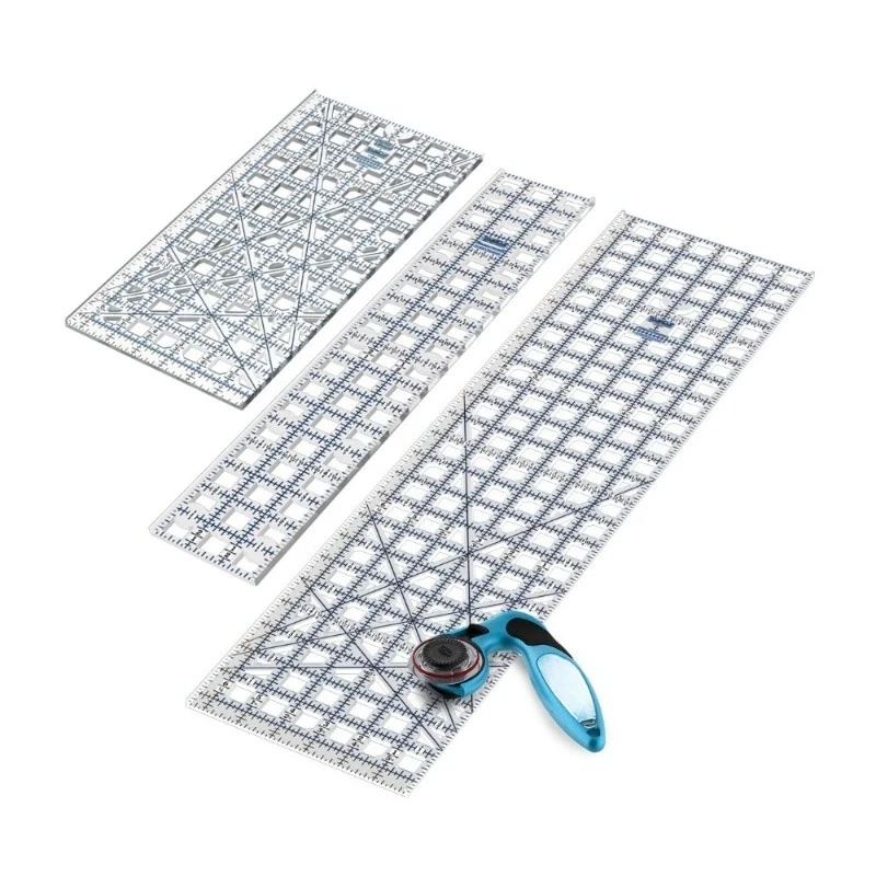3 Pcs Quilting Ruler Set and Comfort Rotary Cutter Kit with 6x24 6x12 3x18 Inch Acrylic Rulers
3 Pcs Quilting Ruler Set and Comfort Rotary Cutter Kit with 6x24 6x12 3x18 Inch Acrylic Rulers
