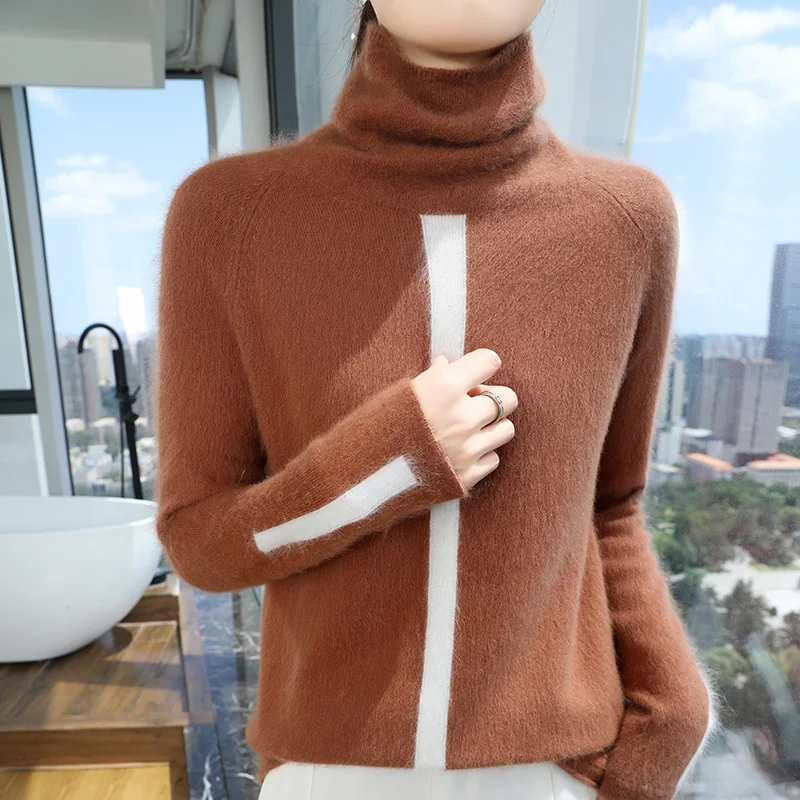 Women's High-Neck 100% Pure Mink Cashmere Sweater Fashion Color Matching Knit Pullovers Pile Collar Loose Large size Tops Autumn
Women's High-Neck 100% Pure Mink Cashmere Sweater Fashion Color Matching Knit Pullovers Pile Collar Loose Large size Tops Autumn