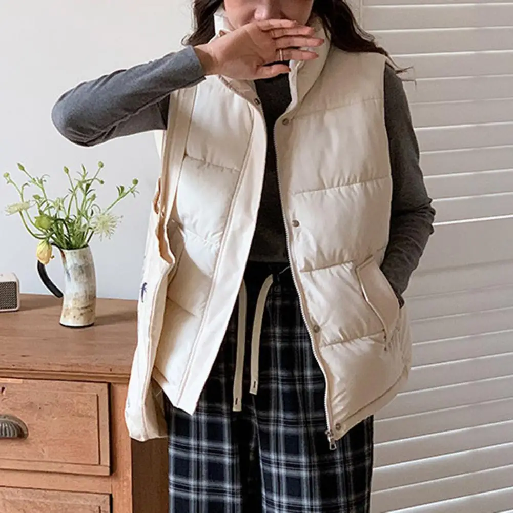Women Sleeveless Warm Vest Jacket Autumn Winter Stand Collar Thickened Waistcoat Solid Color Pockets Buttons Closure Vest Coat
Women Sleeveless Warm Vest Jacket Autumn Winter Stand Collar Thickened Waistcoat Solid Color Pockets Buttons Closure Vest Coat