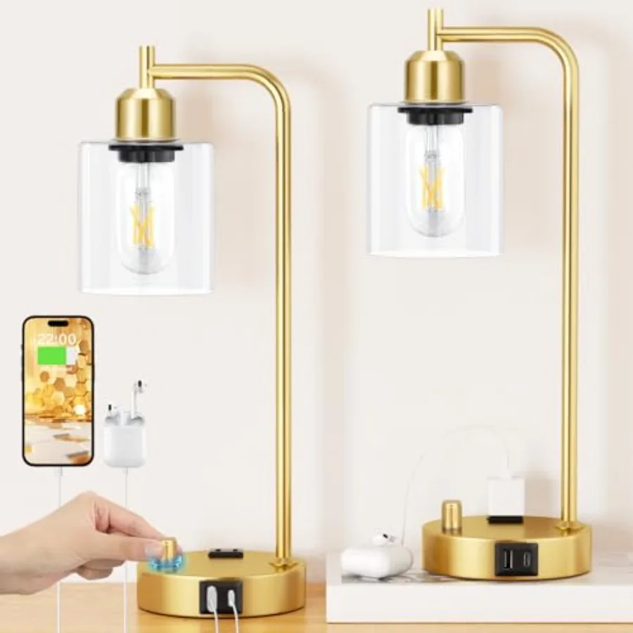 Industrial Table Lamp for Bedroom Set of 2 - Fully Dimmable Bedside Lamps with USB Ports and Outlet Gold Nightstand Lamps with
Industrial Table Lamp for Bedroom Set of 2 - Fully Dimmable Bedside Lamps with USB Ports and Outlet Gold Nightstand Lamps with