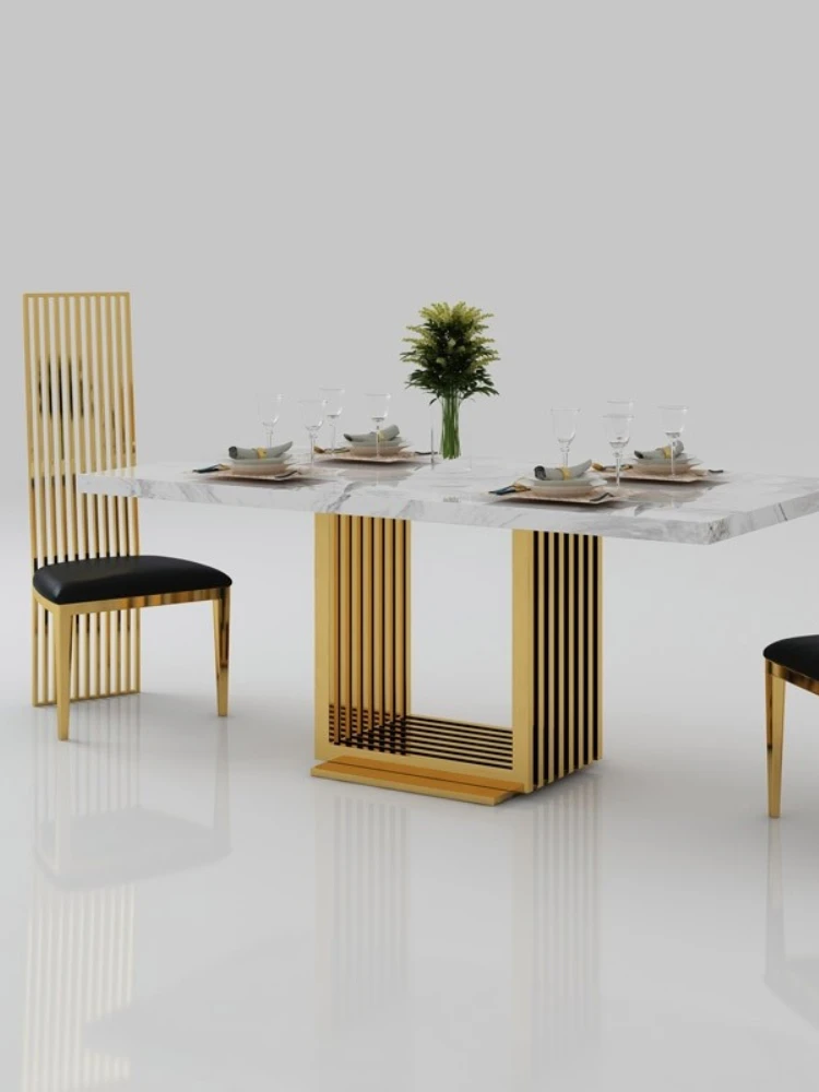 LED Light Luxury Modern Restaurant Furniture Rectangular Dining Table Stainless Steel Marble Dining Table
LED Light Luxury Modern Restaurant Furniture Rectangular Dining Table Stainless Steel Marble Dining Table