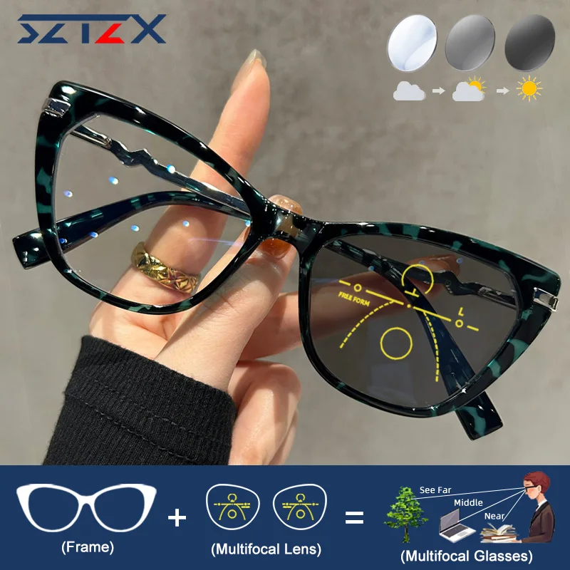 SZTZX женские модные фотохромные мультифокусные прогрессивные очки для чтения с защитой от синего света, фотохромные очки по рецепту
SZTZX женские модные фотохромные мультифокусные прогрессивные очки для чтения с защитой от синего света, фотохромные очки по рецепту