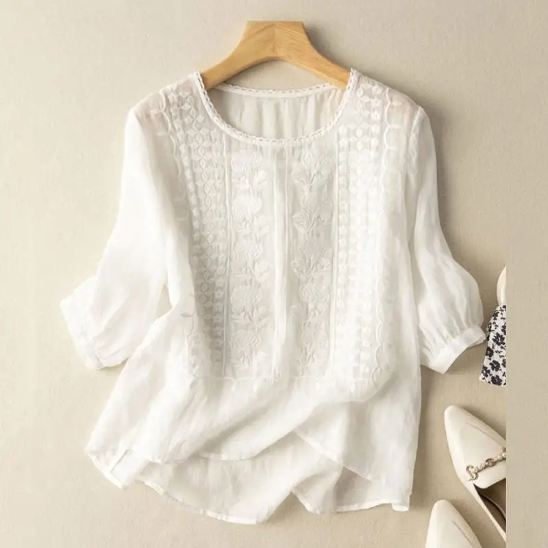Summer New Vintage Lace Crochet Blouse Women O Neck 3/4 Sleeve Tops Casual Embroidery Shirt Solid Party Work Top
Summer New Vintage Lace Crochet Blouse Women O Neck 3/4 Sleeve Tops Casual Embroidery Shirt Solid Party Work Top