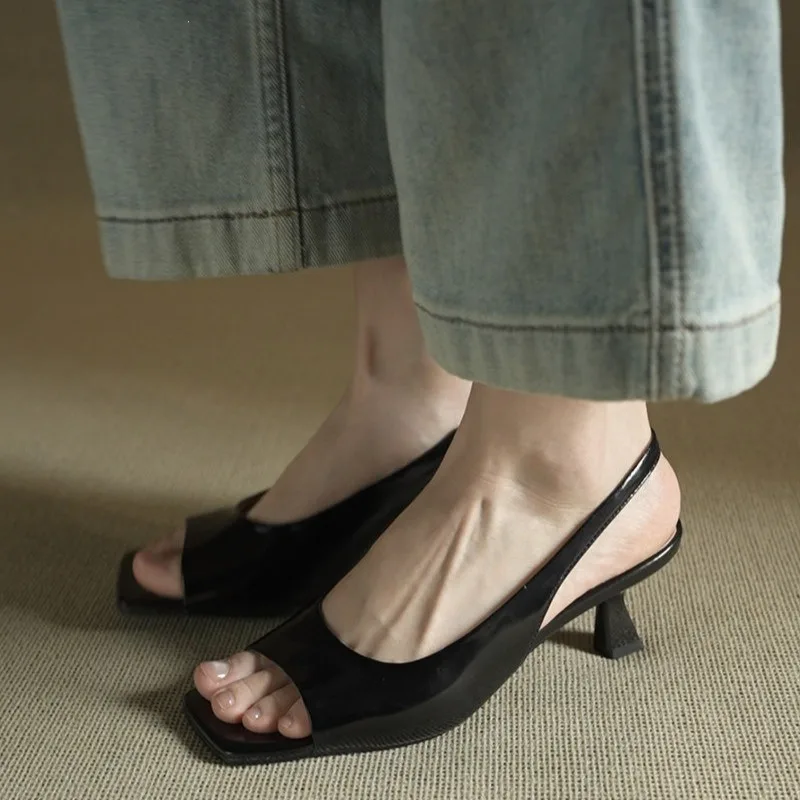 Women's High-heeled Sandals Fashion Square Head Patent Leather High-heel Sandals Temperament Stiletto High Heel Open Toe Sandals
Women's High-heeled Sandals Fashion Square Head Patent Leather High-heel Sandals Temperament Stiletto High Heel Open Toe Sandals