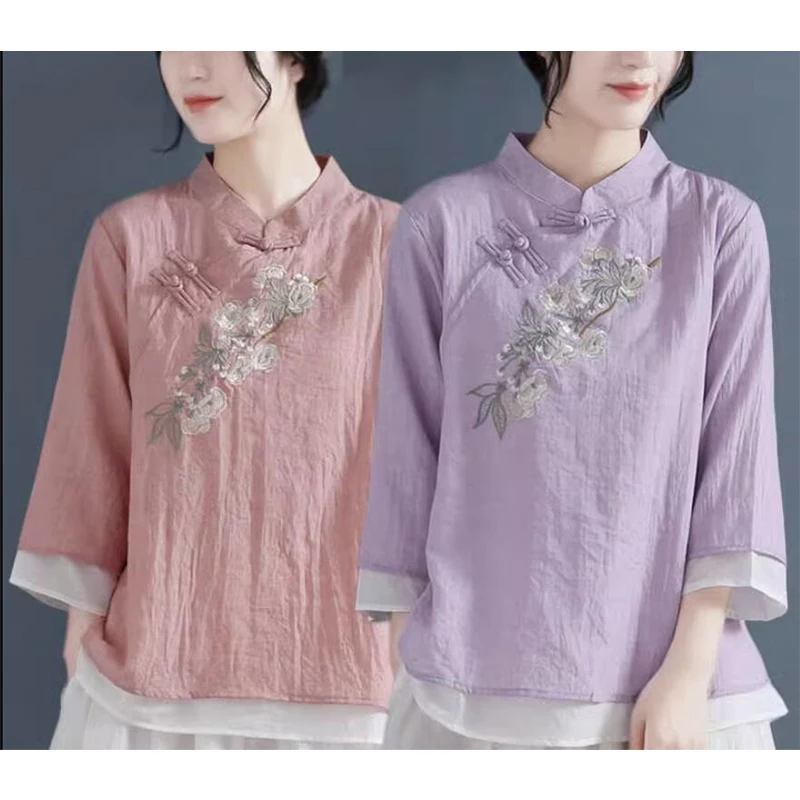 Chinese Style Clothes Woman Fake Two Piece Qipao Cheongsam Shirt Women Cotton Linen Blouse Bracelet Sleeve Embroidery Top Party
Chinese Style Clothes Woman Fake Two Piece Qipao Cheongsam Shirt Women Cotton Linen Blouse Bracelet Sleeve Embroidery Top Party