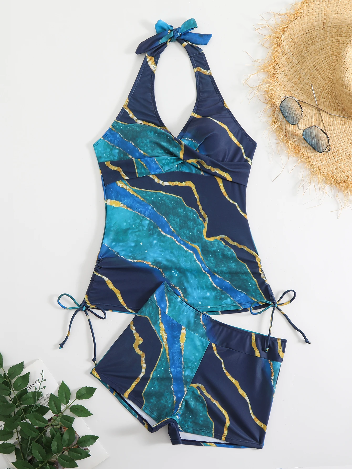 Women's Tankini Swimsuit Set, Two-Piece with Boyshorts, Blue Marble Print, Sexy Beach Swimwear with Front Twist
Women's Tankini Swimsuit Set, Two-Piece with Boyshorts, Blue Marble Print, Sexy Beach Swimwear with Front Twist