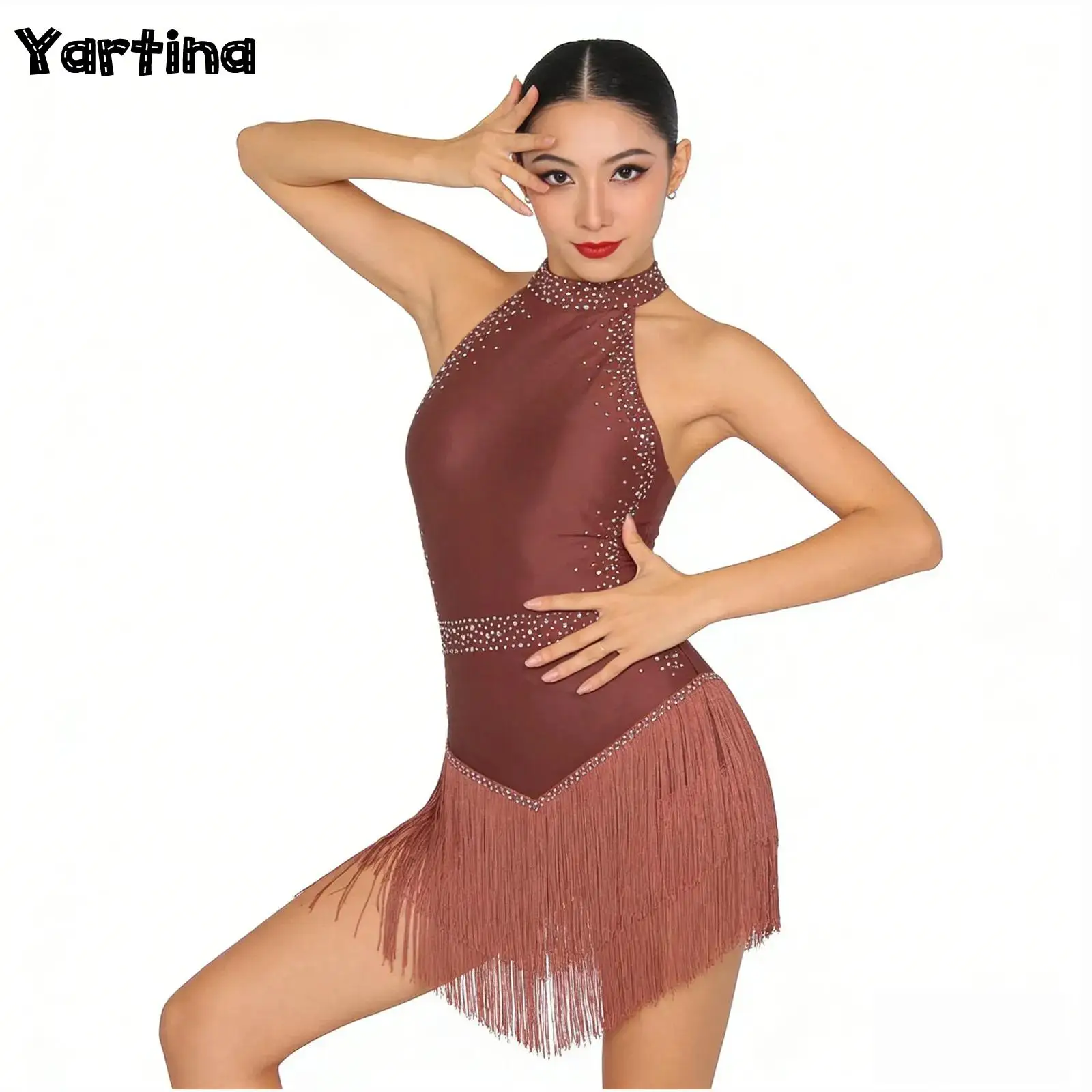 Womens Shiny Rhinestones Ballroom Latin Tango Dance Dress Performance Costume Tassel Leotard Halter Backless Fringe Bodysuit
Womens Shiny Rhinestones Ballroom Latin Tango Dance Dress Performance Costume Tassel Leotard Halter Backless Fringe Bodysuit