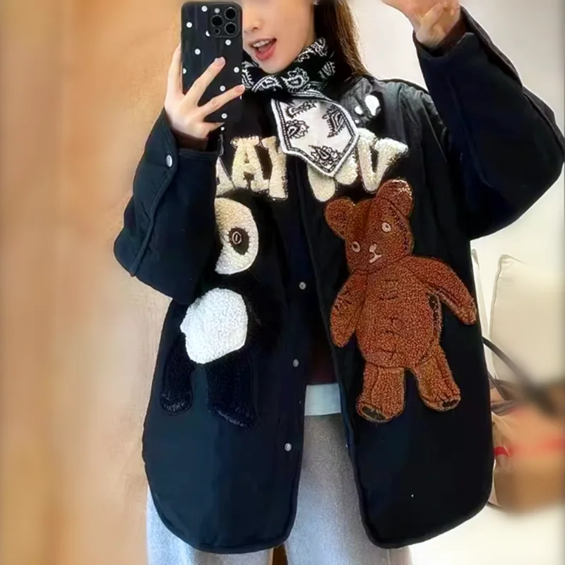 Ins Autumn Winter New Coats Women Windbreaker Thin Cotton Padded Jacket Cartoon Panda Bear Embroidery Loose Chic Outwear NZ193 
Ins Autumn Winter New Coats Women Windbreaker Thin Cotton Padded Jacket Cartoon Panda Bear Embroidery Loose Chic Outwear NZ193