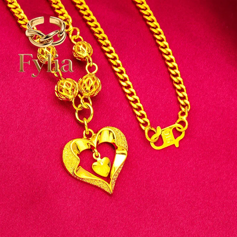 Fylia Jewelry Fylia Jewelry Heart Hollow Necklace for Women, 24K Gold, AU999 | Polished hollow heart with diamonds on delicat
Fylia Jewelry Fylia Jewelry Heart Hollow Necklace for Women, 24K Gold, AU999 | Polished hollow heart with diamonds on delicat
