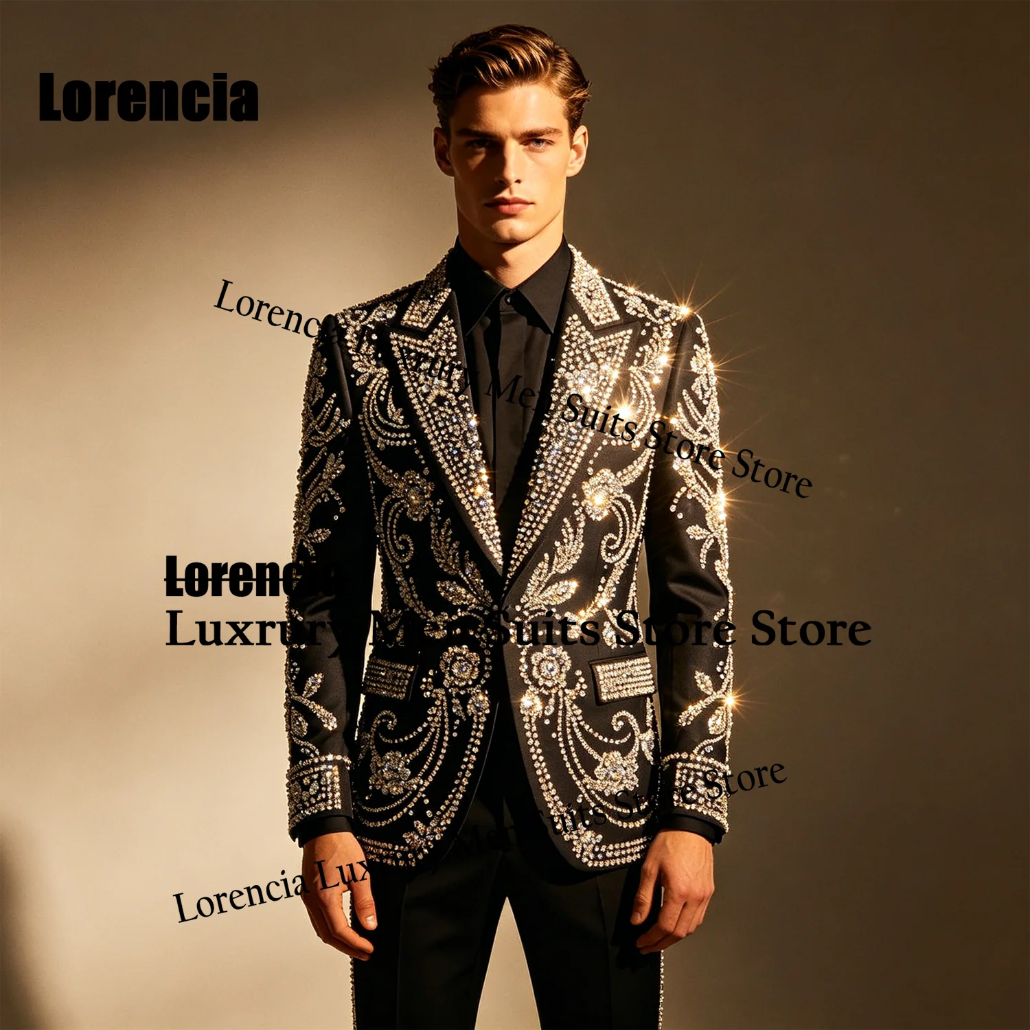 Handmade Jewelry Men Suits Formal Gem Prom Birthday Groom Tuxedos 2 Pieces Set Male Wedding Blazer trajes para homb Customized
Handmade Jewelry Men Suits Formal Gem Prom Birthday Groom Tuxedos 2 Pieces Set Male Wedding Blazer trajes para homb Customized