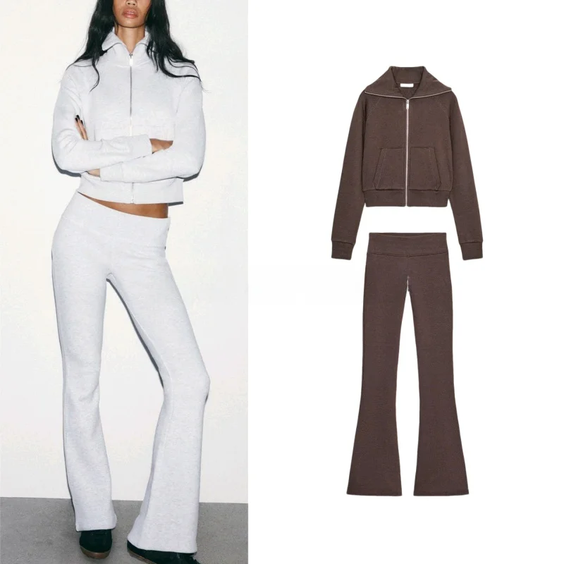 Zipper Long Sleeve Long Coat High Waist Bell Bottom Pants Women's Summer Fashion Set Zipper Closure Stand Collar Outerwear
Zipper Long Sleeve Long Coat High Waist Bell Bottom Pants Women's Summer Fashion Set Zipper Closure Stand Collar Outerwear