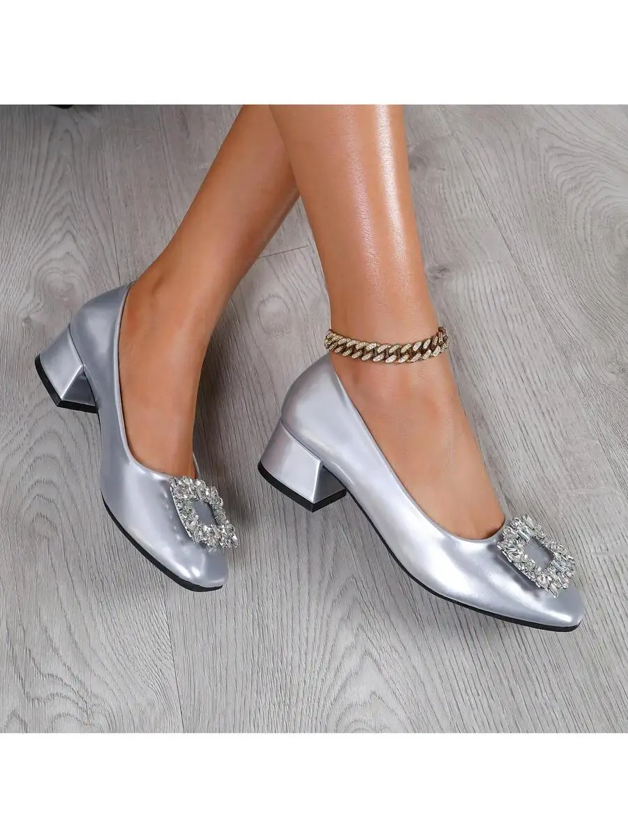 Womens Metallic Low-Heeled Square-Toe Pumps With Rhinestone Buckle Slip-On Formal Shoes
Womens Metallic Low-Heeled Square-Toe Pumps With Rhinestone Buckle Slip-On Formal Shoes