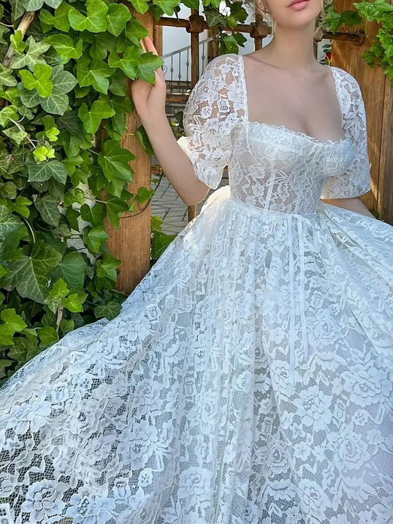 Beach Boho Wedding Dress Little White 2025 Tea Length A-Line Half Sleeve Square Lace Bridal Gowns Vestidos De Noiva
Beach Boho Wedding Dress Little White 2025 Tea Length A-Line Half Sleeve Square Lace Bridal Gowns Vestidos De Noiva