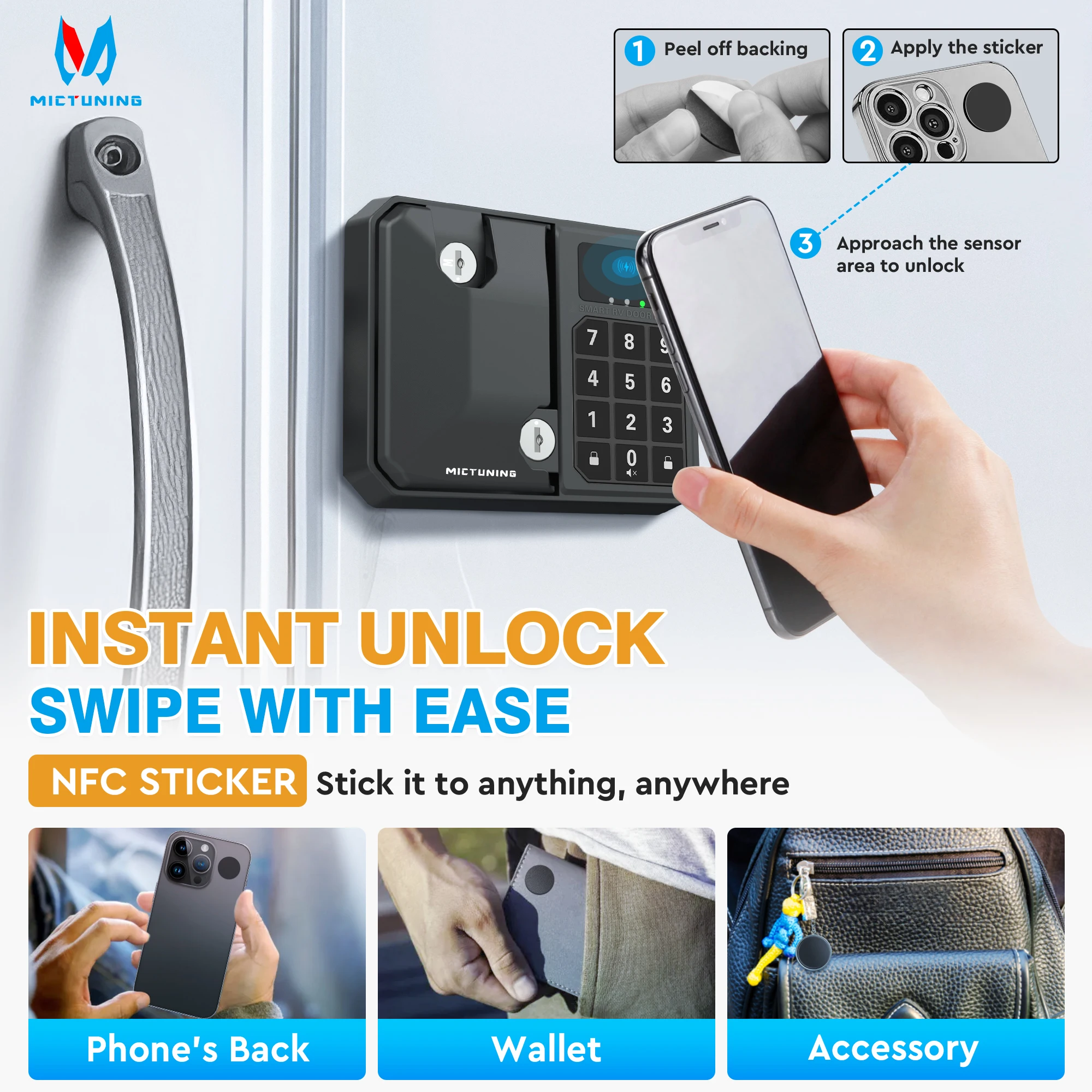 MICTUNING Keyless RV Door Lock Wireless Key Waterproof Fob Password Keypad NFC & Mechanical Keys 300 Days Standby For Campers
MICTUNING Keyless RV Door Lock Wireless Key Waterproof Fob Password Keypad NFC & Mechanical Keys 300 Days Standby For Campers