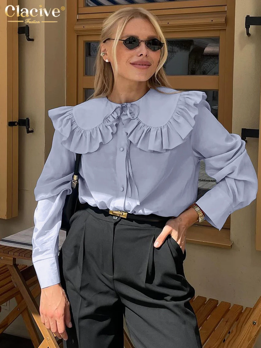 Clacive Fashion Loose Blue Cotton Office Women Blouse Autumn Lapel Long Sleeve Shirt Elegant Classic Ruffles Top Female Clothing
Clacive Fashion Loose Blue Cotton Office Women Blouse Autumn Lapel Long Sleeve Shirt Elegant Classic Ruffles Top Female Clothing