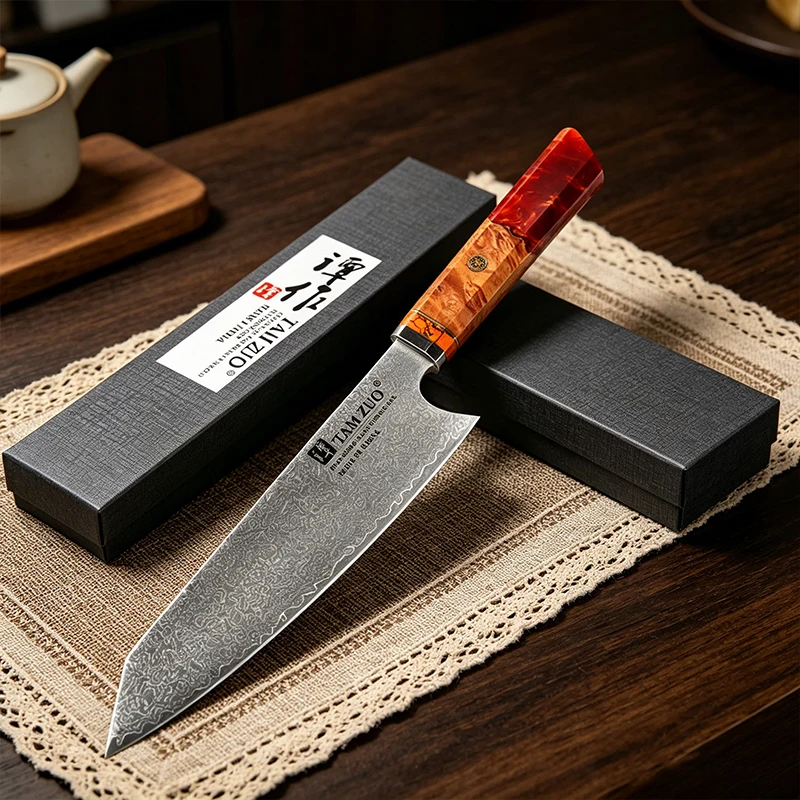 TAMZUO 67-layer Damascus Steel Chef's Knife Resin Handle Slicing Knife Multi-purpose Japanese Kitchen Meat Cleaver with Gift Box
TAMZUO 67-layer Damascus Steel Chef's Knife Resin Handle Slicing Knife Multi-purpose Japanese Kitchen Meat Cleaver with Gift Box